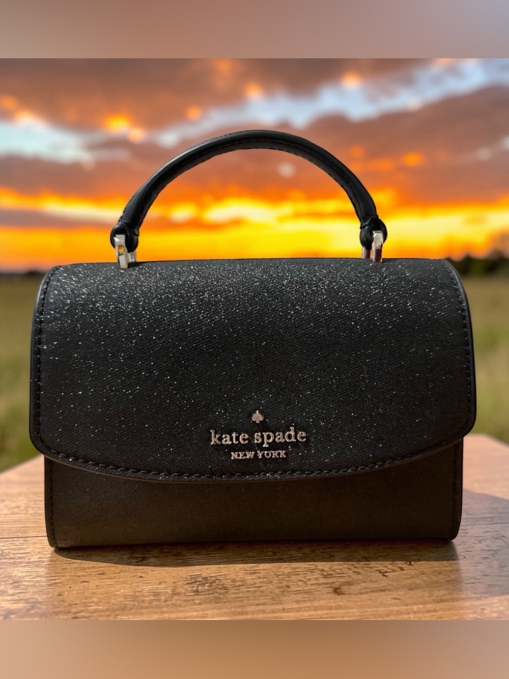 Kate Spade Darcy Black Glitter Micro Mini Purse NWOT